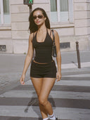 FLX Layered Halter Tank Black