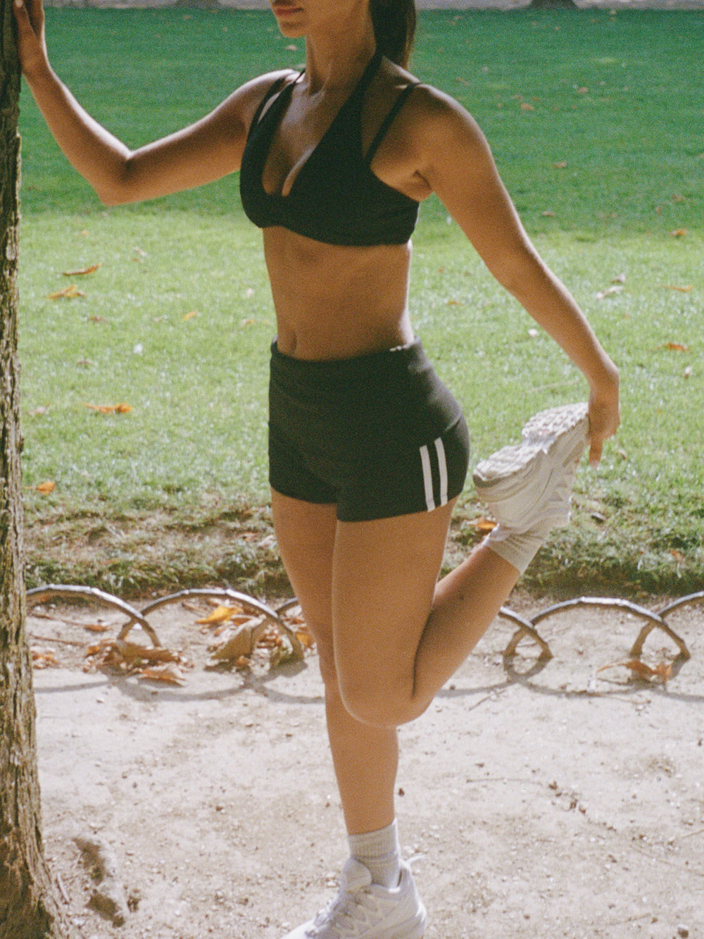 Foldover Stripe Shorts Black