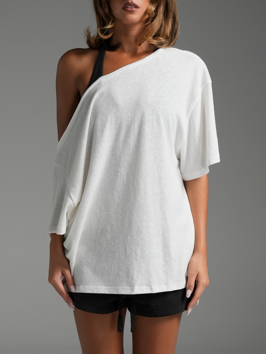 Off-Shoulder Slub Tee White
