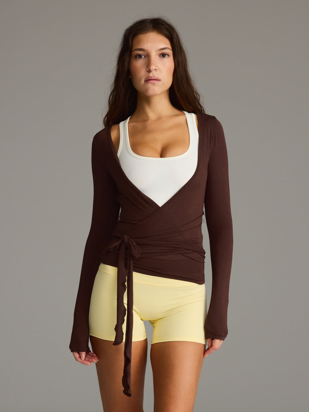 Longline Wrap Top Chocolate