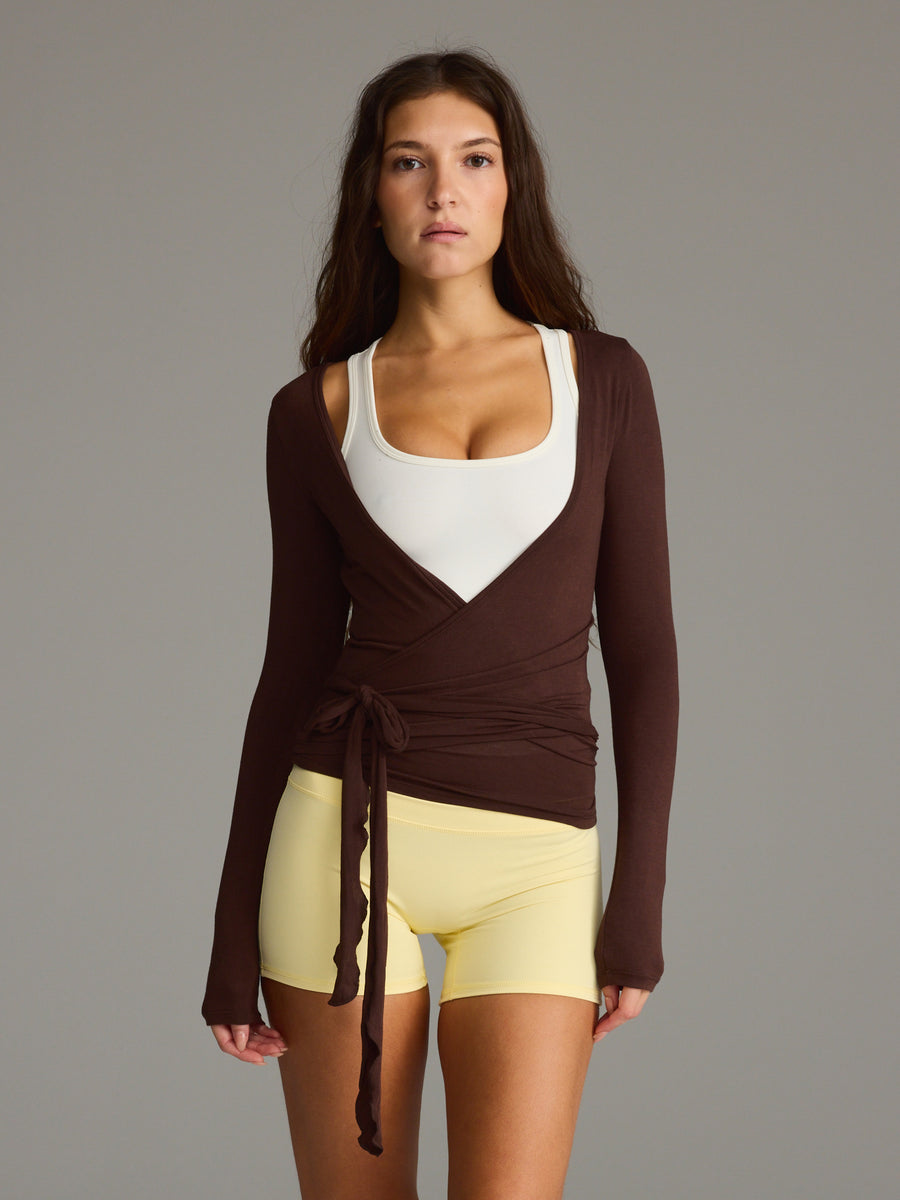 Longline Wrap Top Chocolate